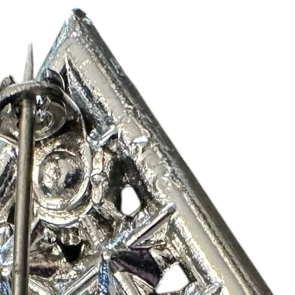 VTG Aurora Borealis Silvertone Brooch Diamond Shape‎ AB Rhinestone Pin 1950s MCM